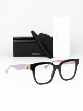 Gucci Women Eyeglasses Black Pink Havana Demo Square GG0958O 011 NEW AUTHENTIC